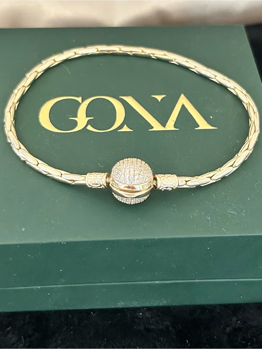 Gona Sterling Silver 14K Gold Plated Pave Ball Hinge Charm Bracelet